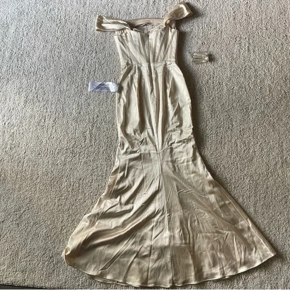 Dress The Population Melania Off the Shoulder Gown Maxi Dress Champagne Size XS - Picture 6 of 13